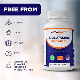 Vitamatic L-Glutamine 1000 mg flacon avec étiquette