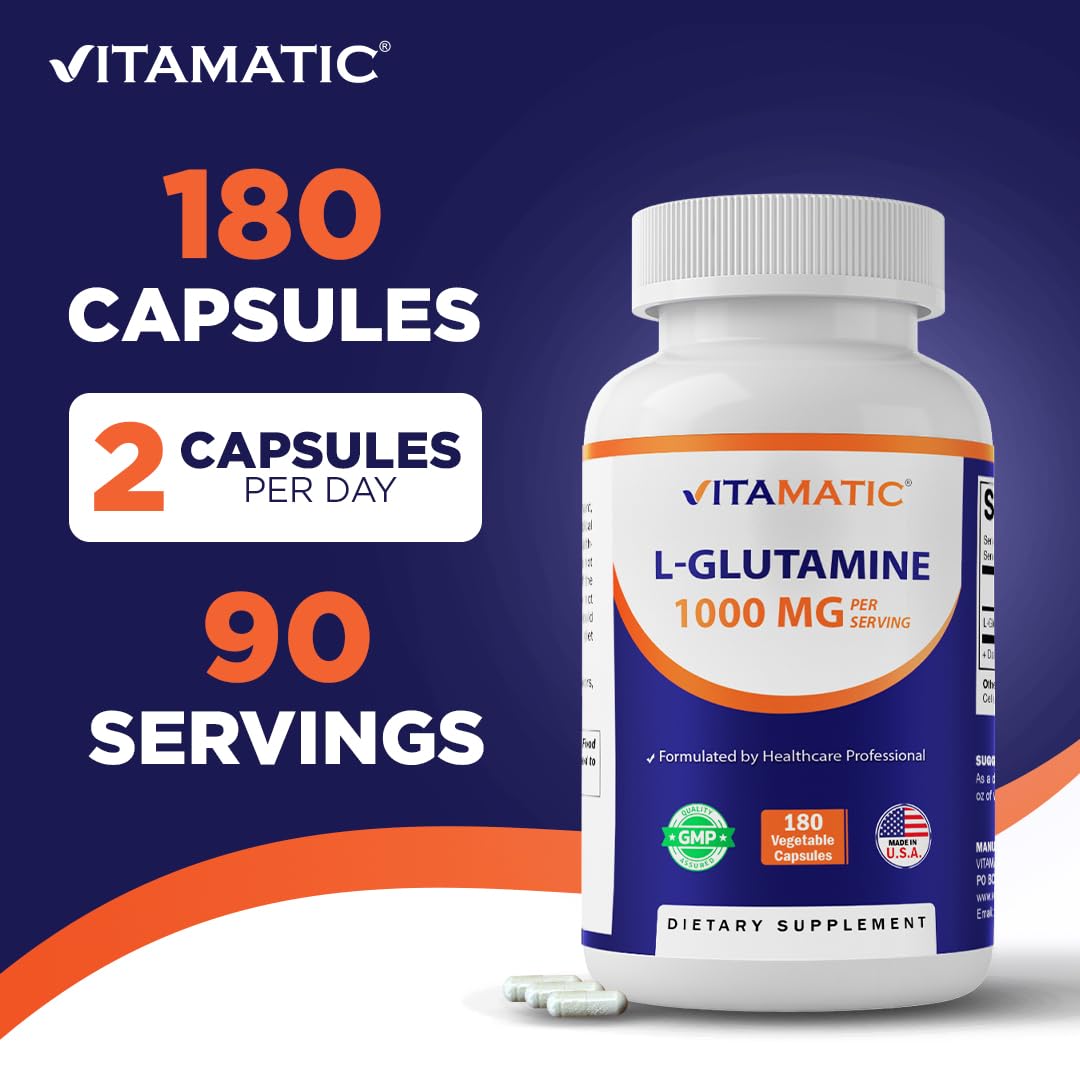Vitamatic L-Glutamine 1000 mg flacon ouvert avec des capsules