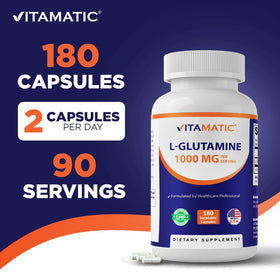 Vitamatic L-Glutamine 1000 mg flacon ouvert avec des capsules