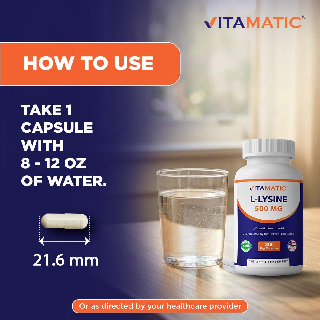 Vitamatic L-Lysine capsules avec bouchon ouvert