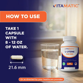 Vitamatic L-Lysine capsules avec bouchon ouvert