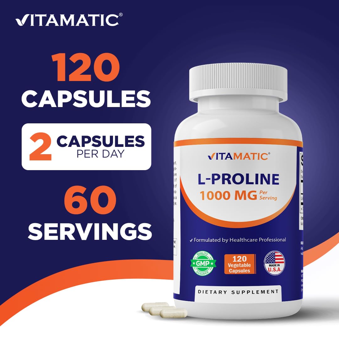 Vitamatic L-Proline 1000 MG avec gélules dans la main