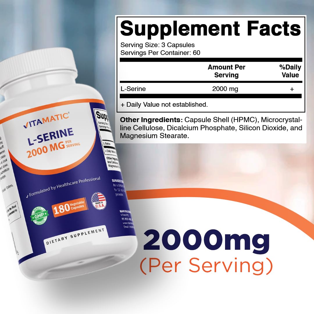 Vitamatic L-Serine 2000 mg 180 gélules végétales avec étiquette
