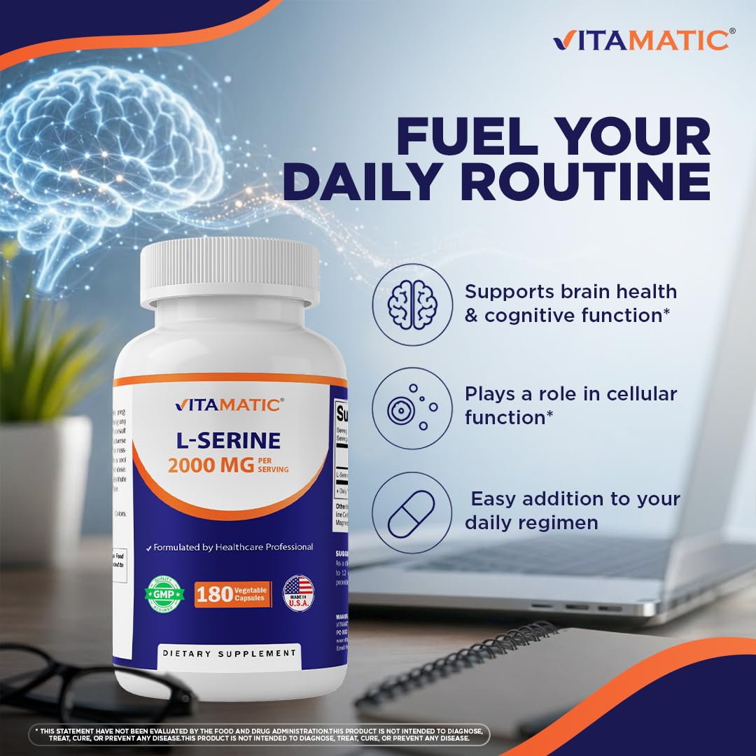 Vitamatic L-Serine 2000 mg gélules végétales en gros plan