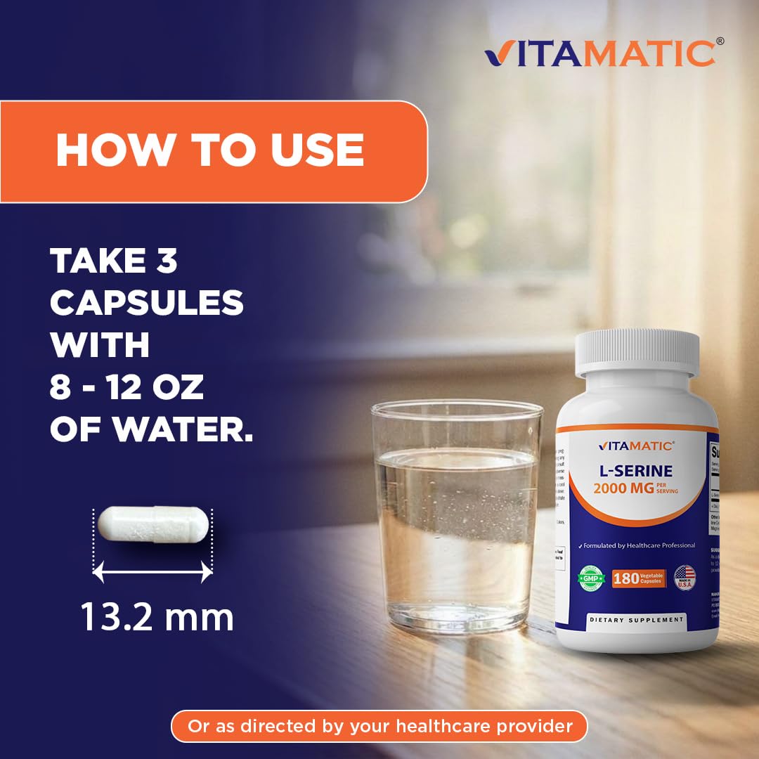 Vitamatic L-Serine 2000 mg packaging et gélules