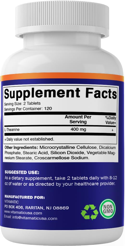 Vitamatic L-Théanine 400mg 240 comprimés sur fond blanc