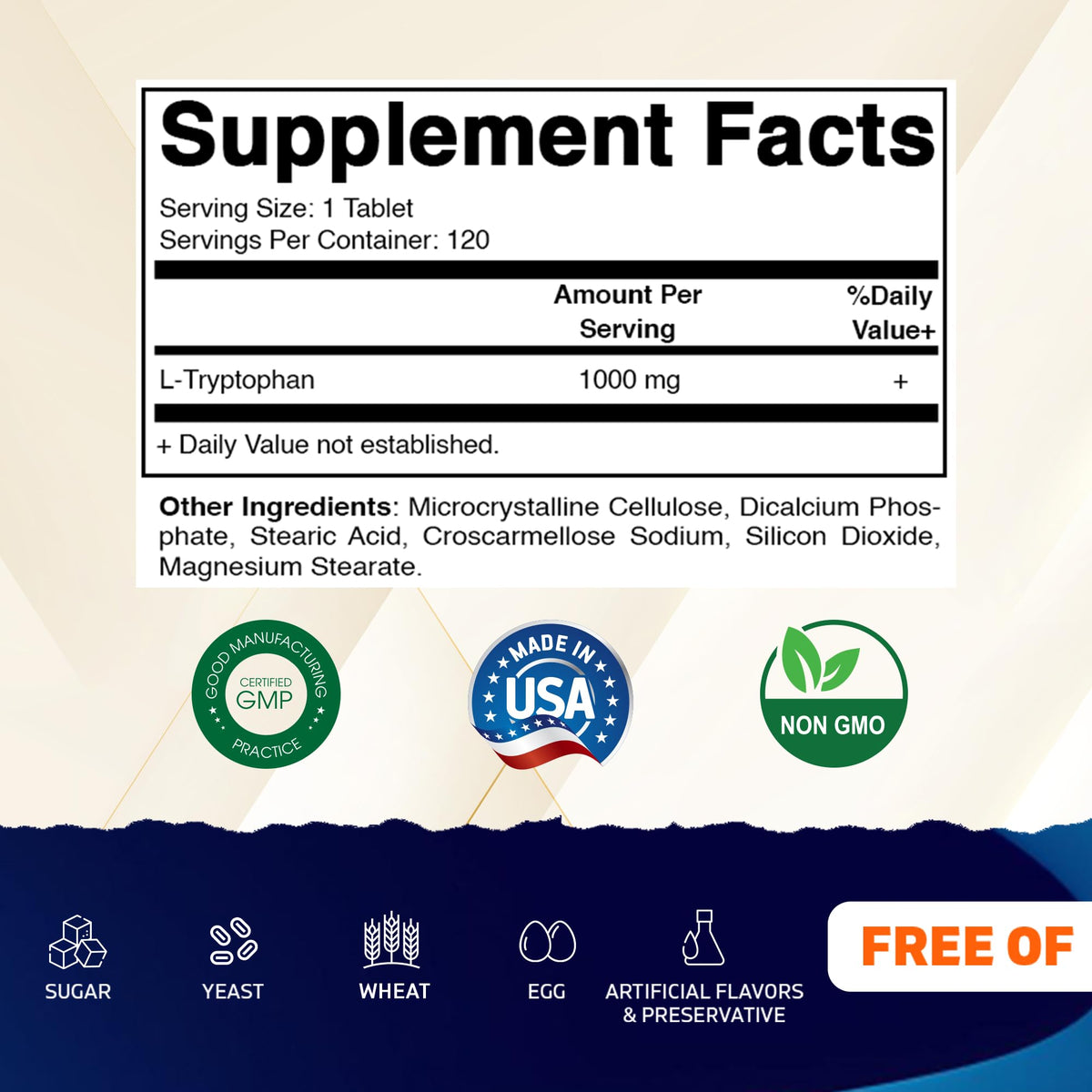 Vitamatic L-Tryptophan 1000 mg comprimé sur fond blanc