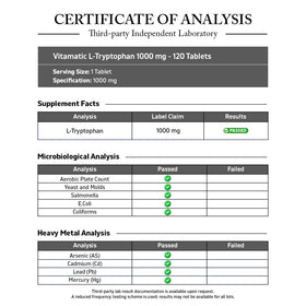 Vitamatic L-Tryptophan 1000 mg étiquette de qualité