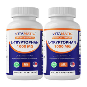 Vitamatic L-Tryptophan 1000 mg flacon avant vue avec 120 comprimés