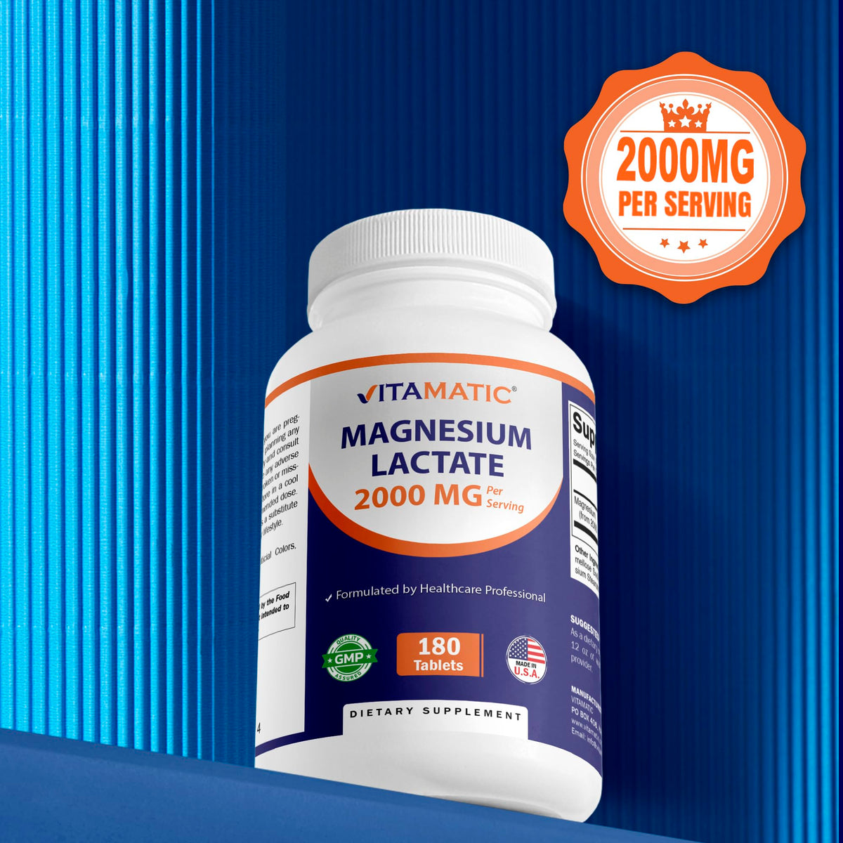 Vitamatic Lactate de Magnésium 2000mg 180 comprimés vue de dos