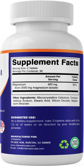 Vitamatic Lactate de Magnésium 2000mg comprimés sur une surface en bois