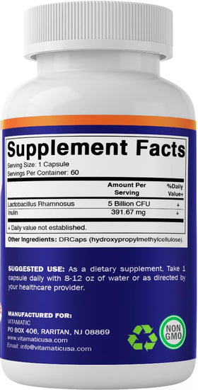 Vitamatic Lactobacillus Rhamnosus capsules en gros plan