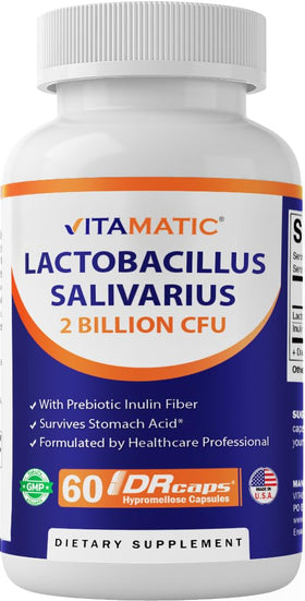 Vitamatic Lactobacillus Salivarius 2 milliards 60 capsules vue de face