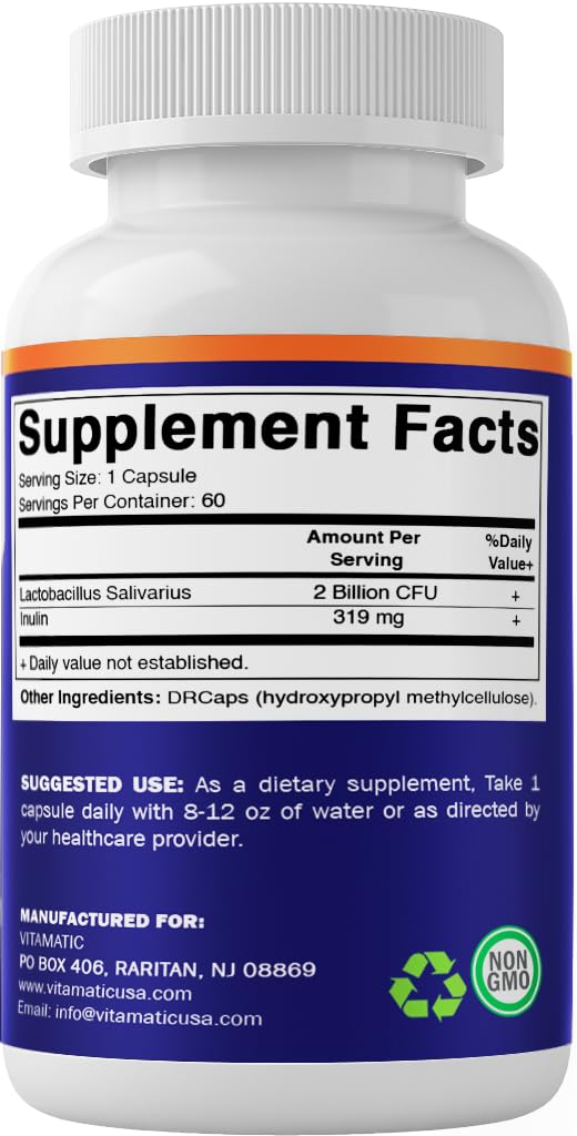 Vitamatic Lactobacillus Salivarius 2 milliards capsules à côté d'autres compléments