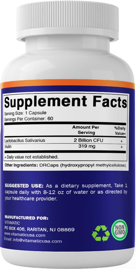 Vitamatic Lactobacillus Salivarius 2 milliards capsules à côté d'autres compléments