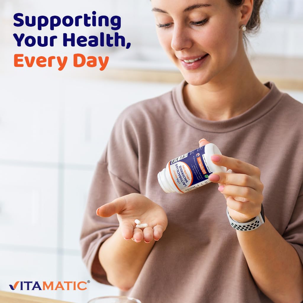 Vitamatic Lactobacillus Salivarius capsules sur une table