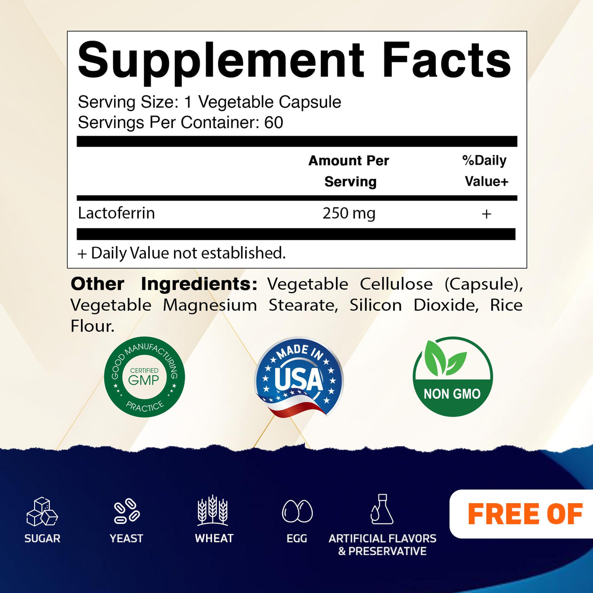 Vitamatic Lactoferrin 250mg capsules végétales avec étiquette
