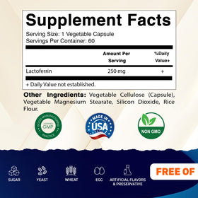 Vitamatic Lactoferrin 250mg capsules végétales avec étiquette