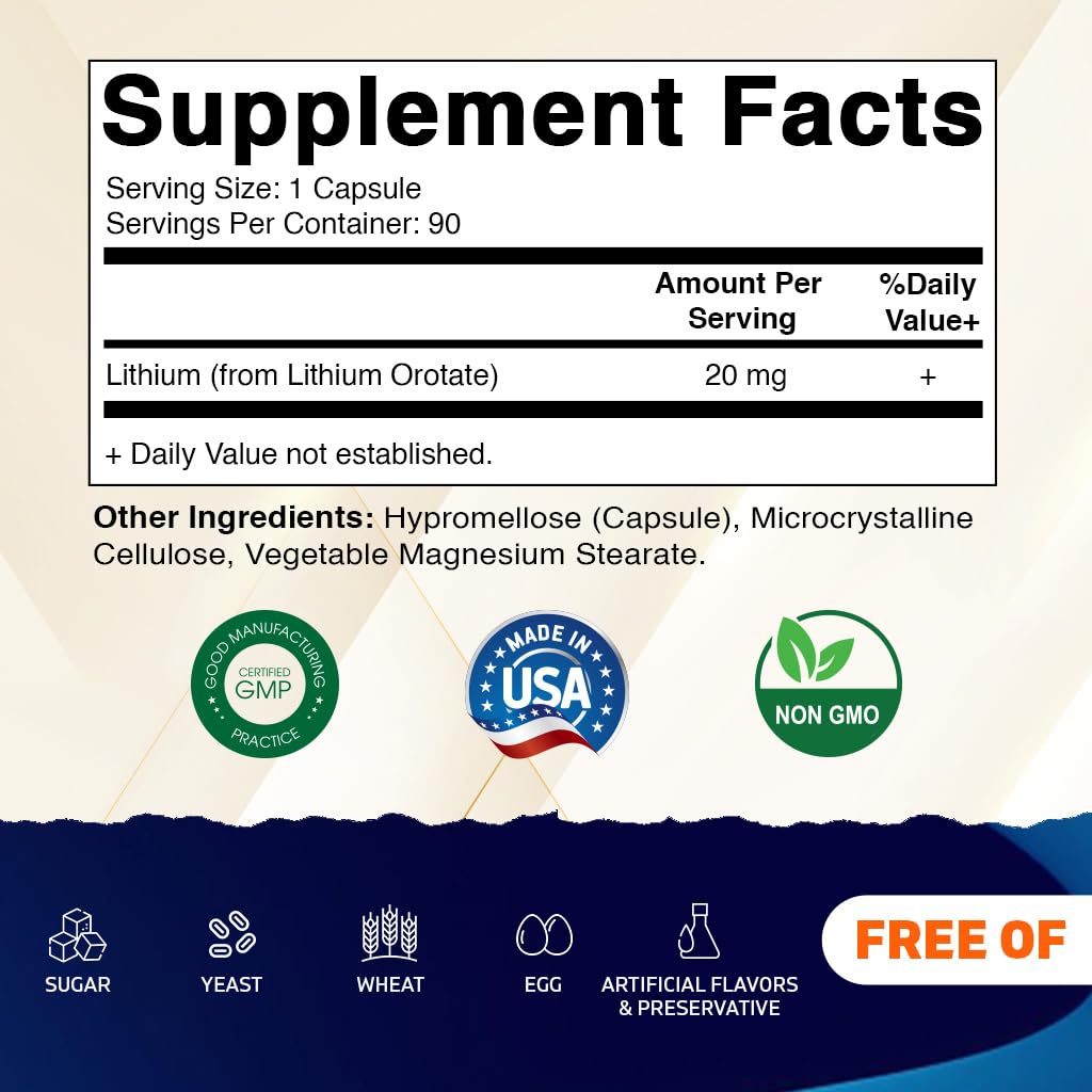 Vitamatic Lithium Orotate 90 capsules bottle side view