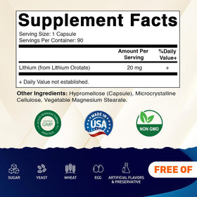 Vitamatic Lithium Orotate 90 capsules bottle side view