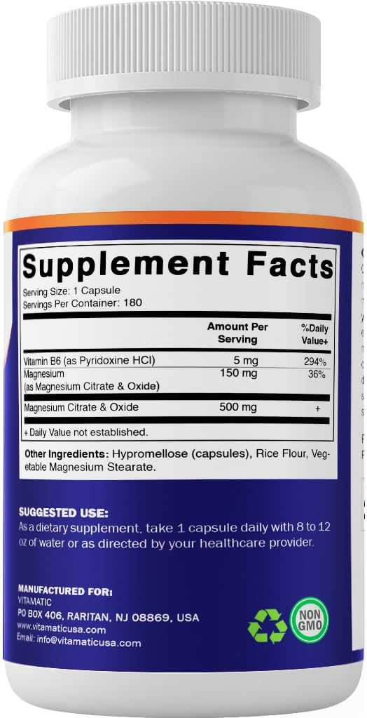 Vitamatic Magnésium Citrate 500 mg 180 capsules avec étiquette
