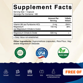 Vitamatic Magnésium Citrate 500 mg 180 capsules végétariennes vue arrière