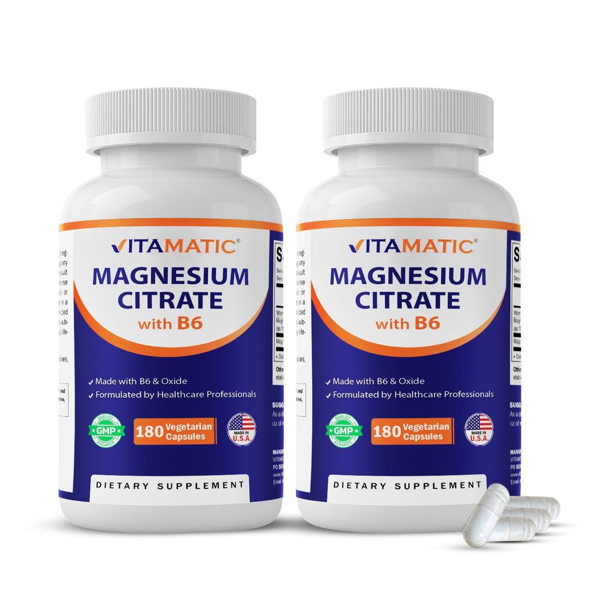 Vitamatic Magnésium Citrate 500 mg 180 capsules végétariennes vue avant