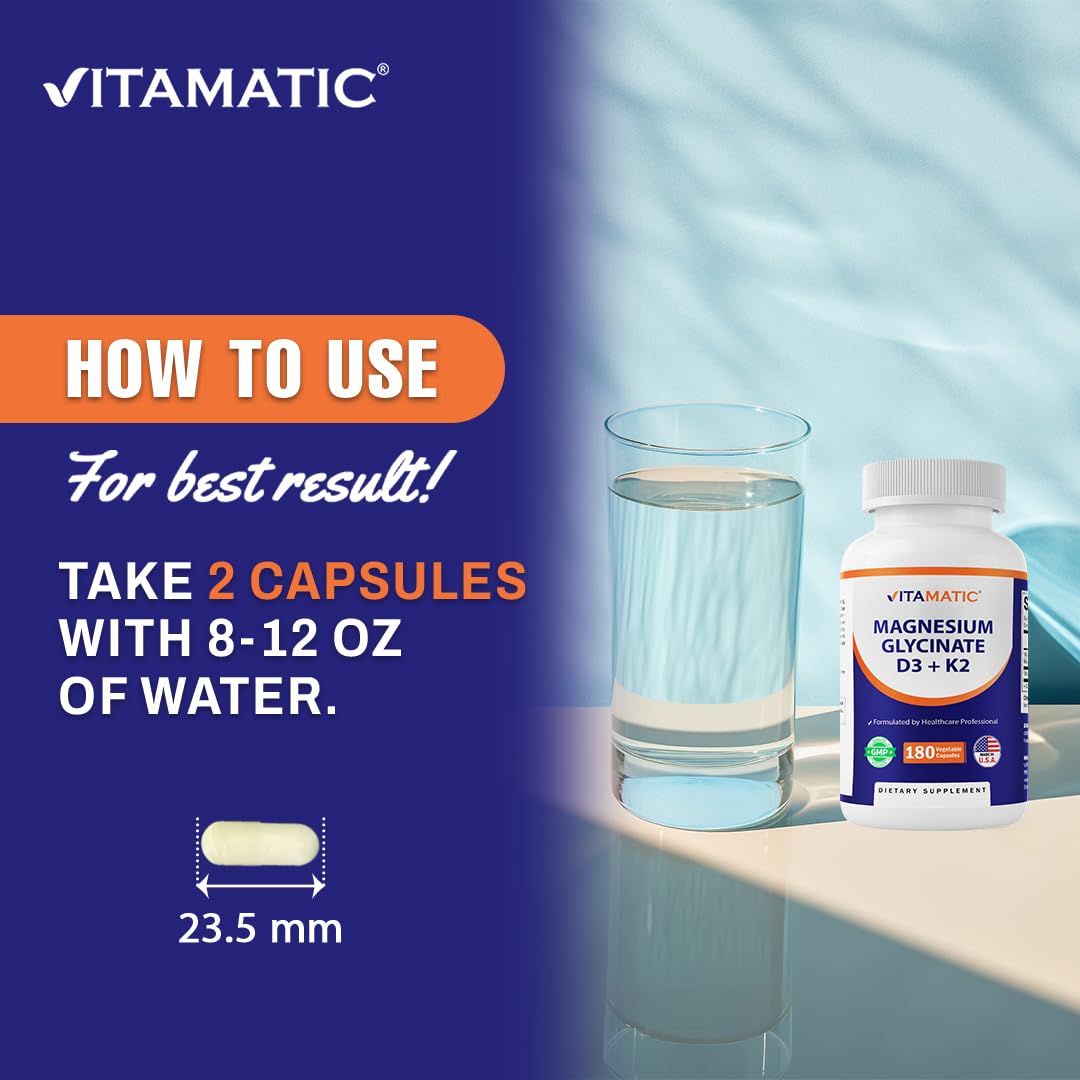 Vitamatic Magnésium Glycinate 200 mg capsules végétales avec un verre d'eau