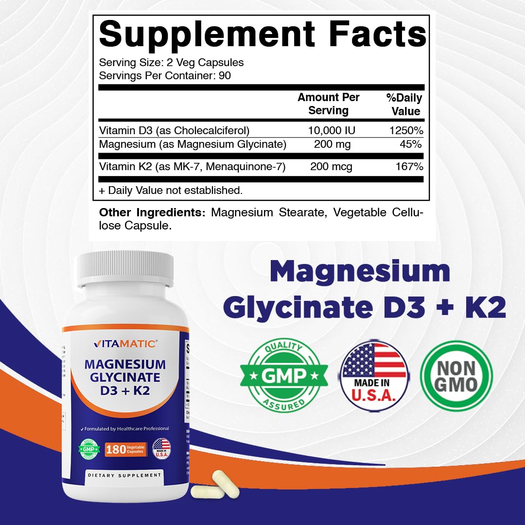 Vitamatic Magnésium Glycinate 200 mg emballage avec informations nutritionnelles