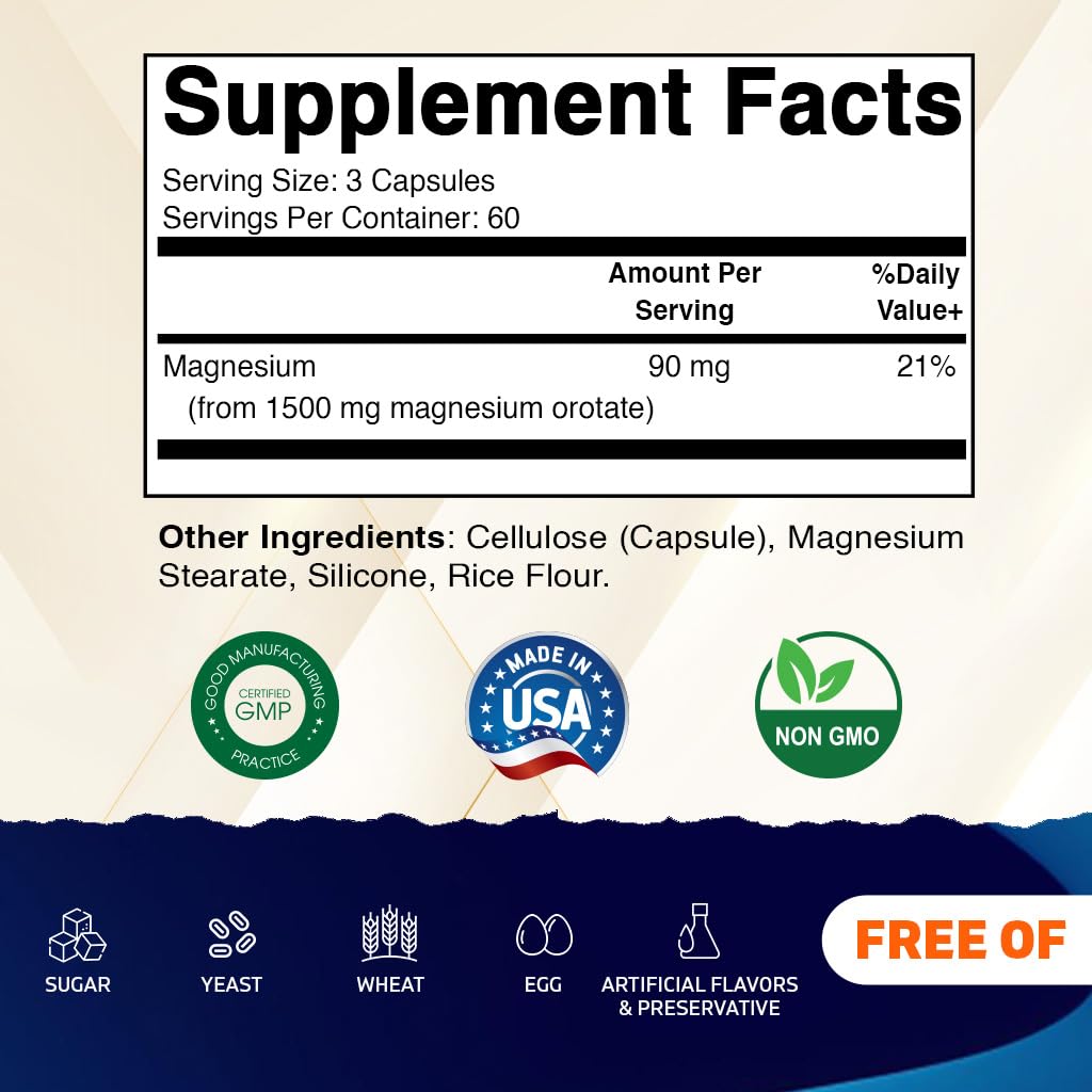 Vitamatic Magnésium Orotate 180 Capsules - étiquette et dosage
