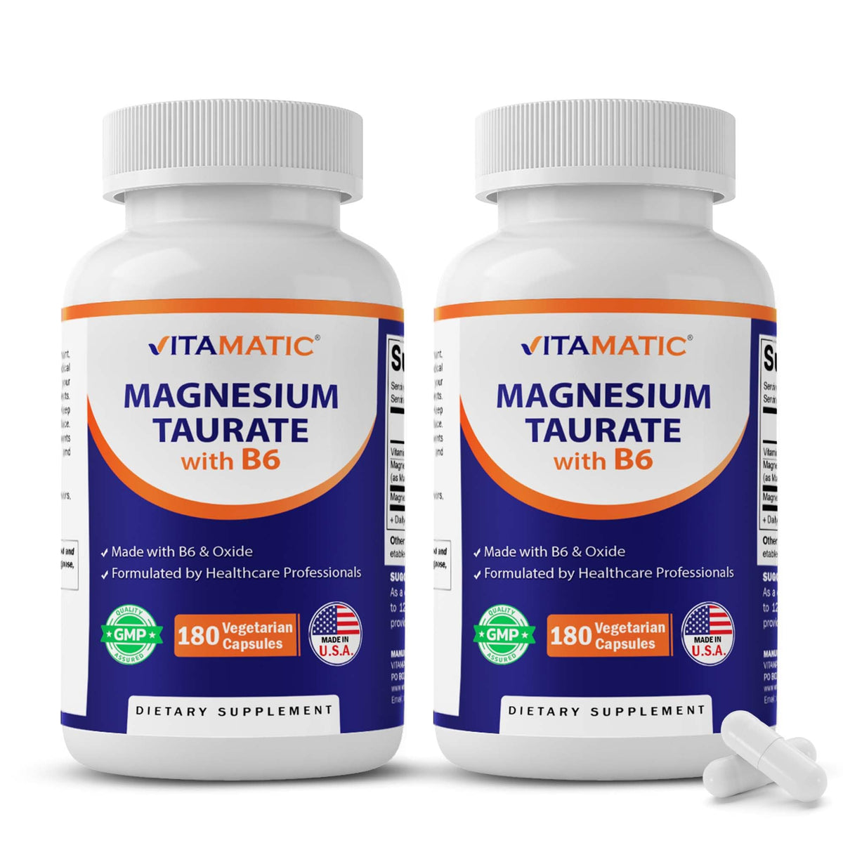 Vitamatic Magnésium Taurate 1500mg 180 capsules végétariennes vue avant