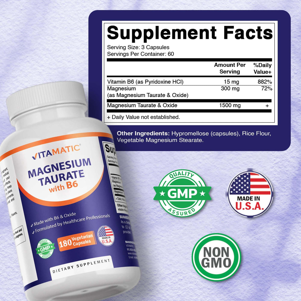 Vitamatic Magnésium Taurate 1500mg étiquette et ingrédients