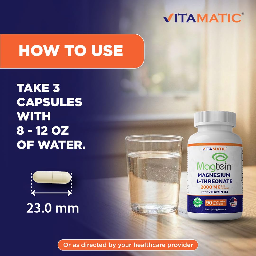 Vitamatic Magtein Magnésium L-Thréonate 2000 mg 90 capsules végétariennes vue de côté