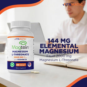 Vitamatic Magtein Magnésium L-Thréonate 2000 mg 90 capsules végétariennes avec verre d'eau