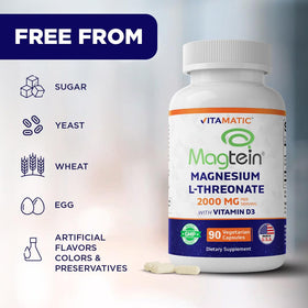 Vitamatic Magtein Magnésium L-Thréonate 2000 mg 90 capsules végétariennes étiquette