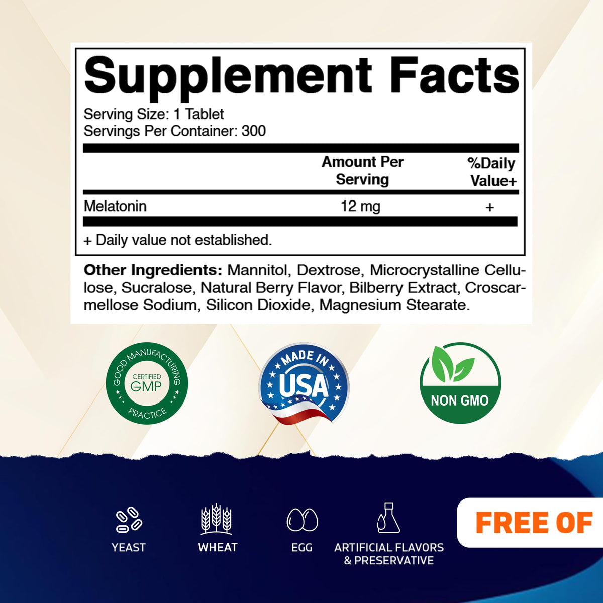 Vitamatic Melatonin 12 mg bouteille avec étiquette, vue de côté