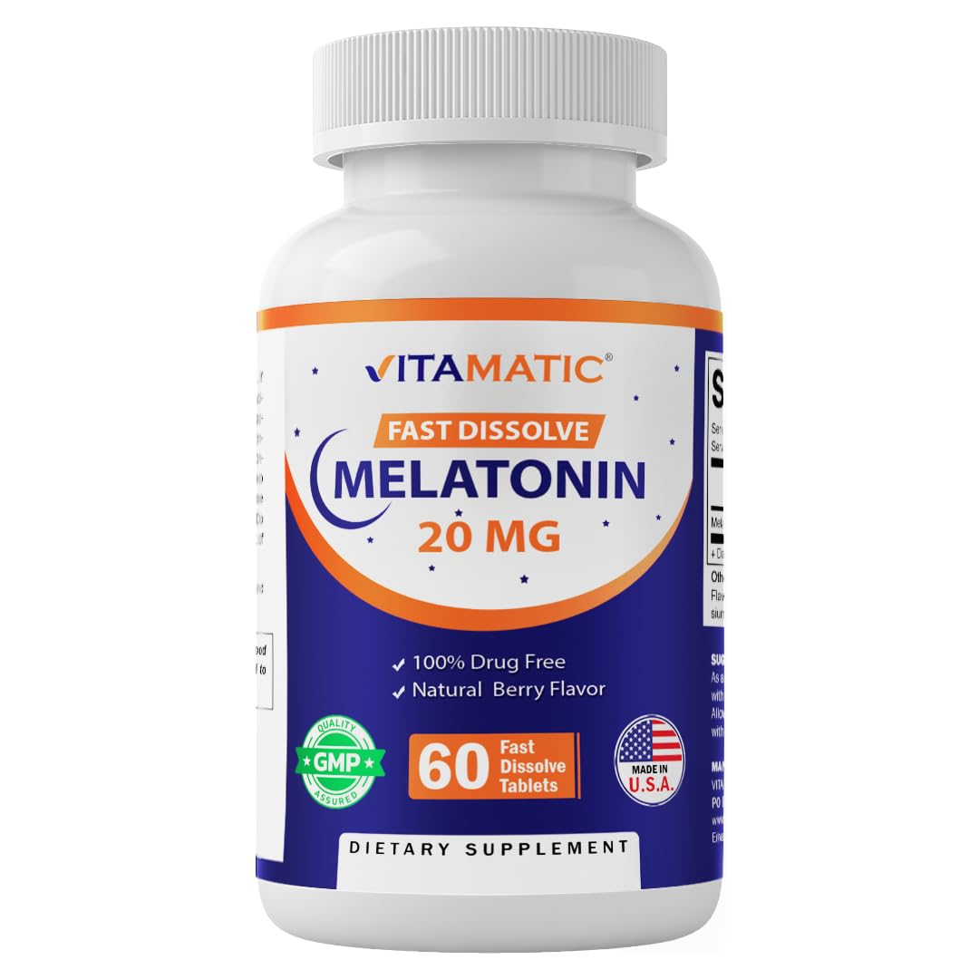 Vitamatic Melatonin 20 mg comprimés à dissolution rapide, vue de face