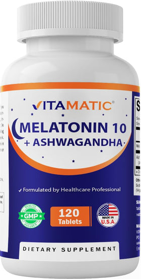Vitamatic Melatonine 10 mg 120 comprimés, vue avant de l'emballage