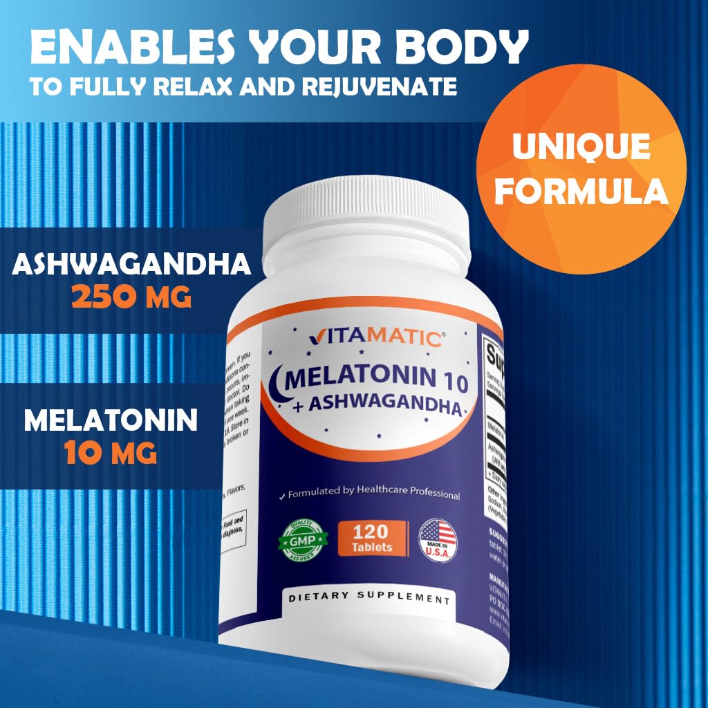 Vitamatic Melatonine 10 mg, présentation des comprimés sur une table