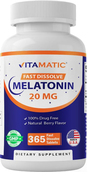 Vitamatic Melatonine 20 mg 365 comprimés dissolvants vue de face