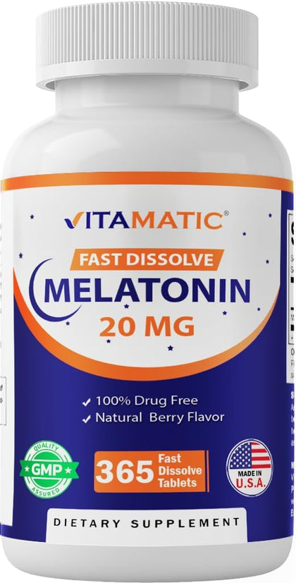 Vitamatic Melatonine 20 mg 365 comprimés dissolvants vue de face