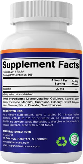 Vitamatic Melatonine 20 mg comprimés dissolvants avec verre d'eau