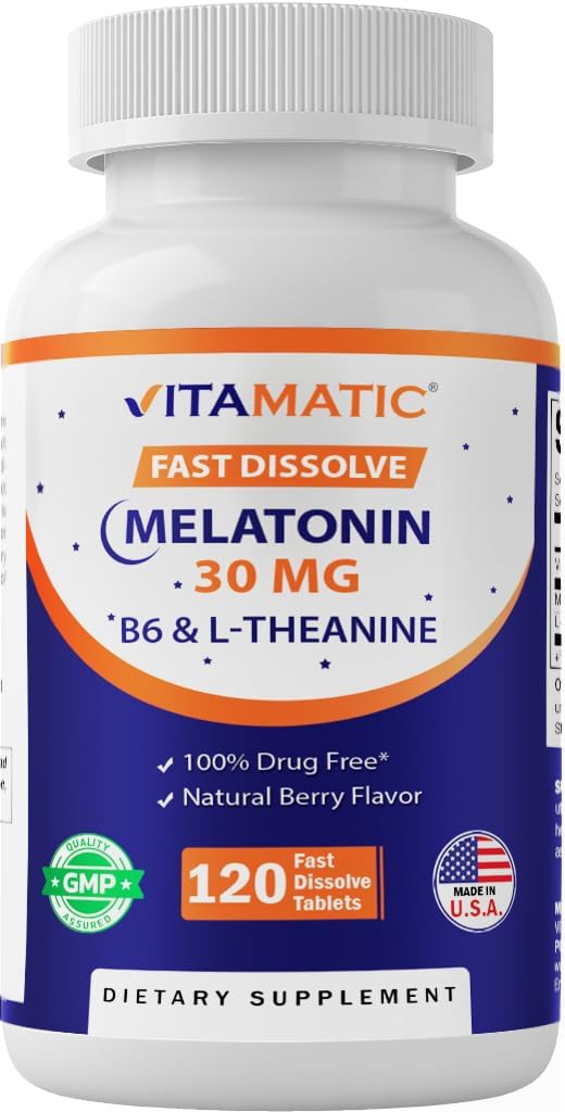 Vitamatic Melatonine 30 mg 120 comprimés dissolvants rapides, vue avant