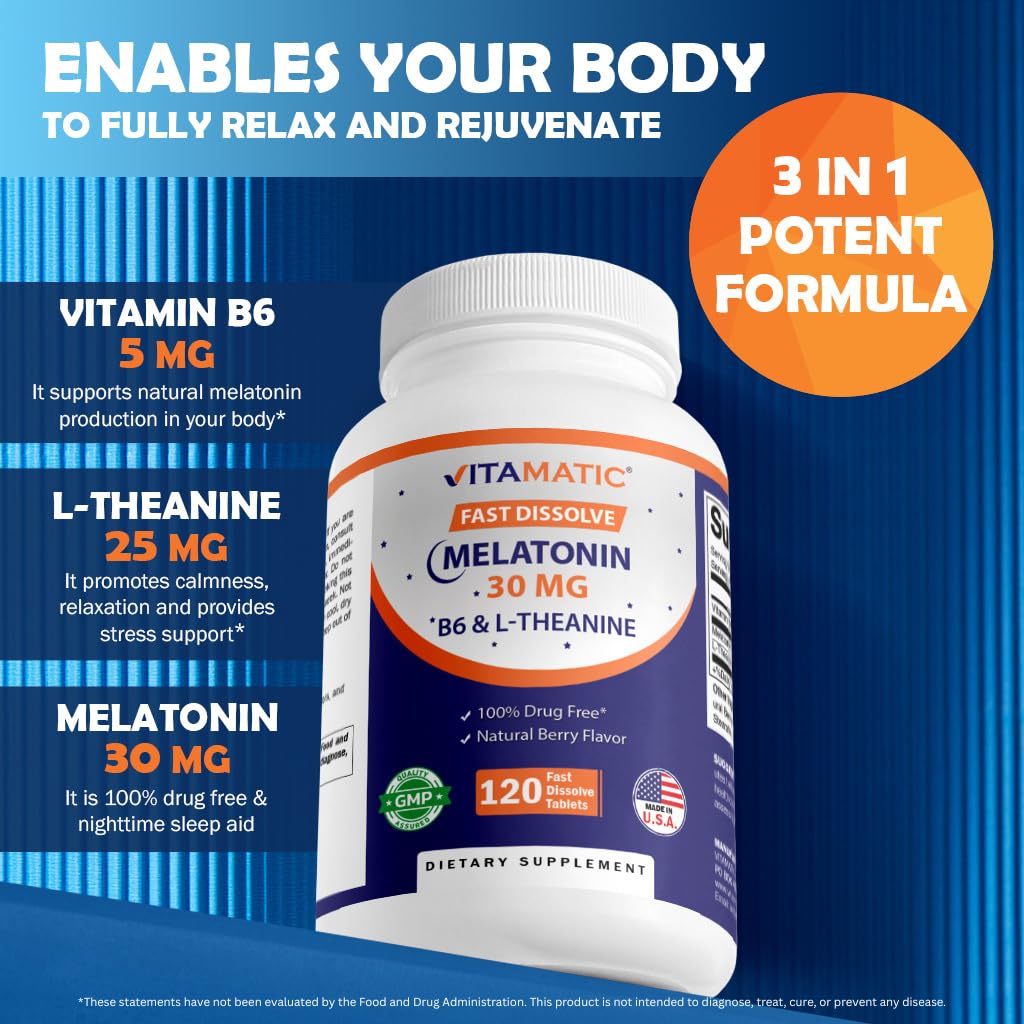 Vitamatic Melatonine 30 mg comprimés, détails des ingrédients