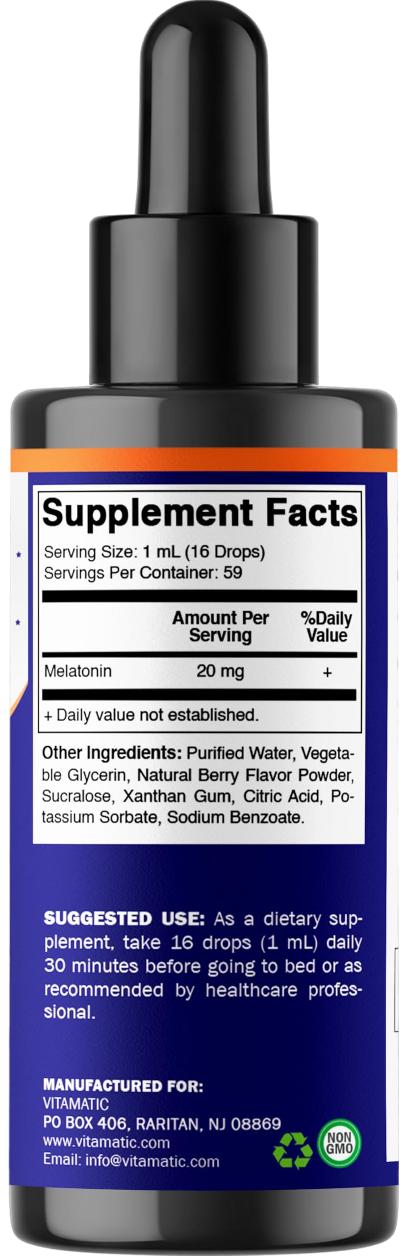 Vitamatic Mélatonine Liquide 20 mg 2 fl oz avec verre