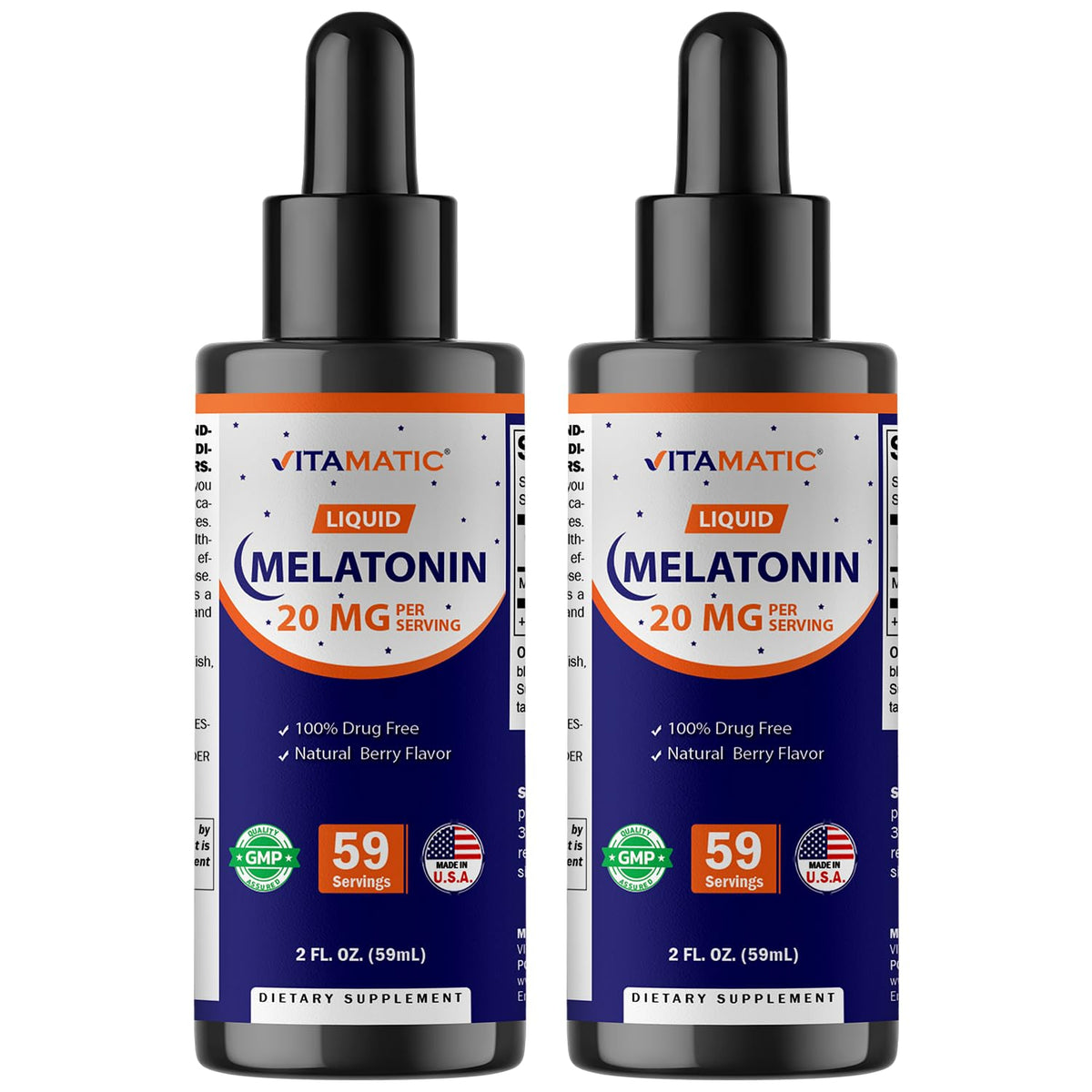 Vitamatic Mélatonine Liquide 20 mg 2 fl oz flacon avant