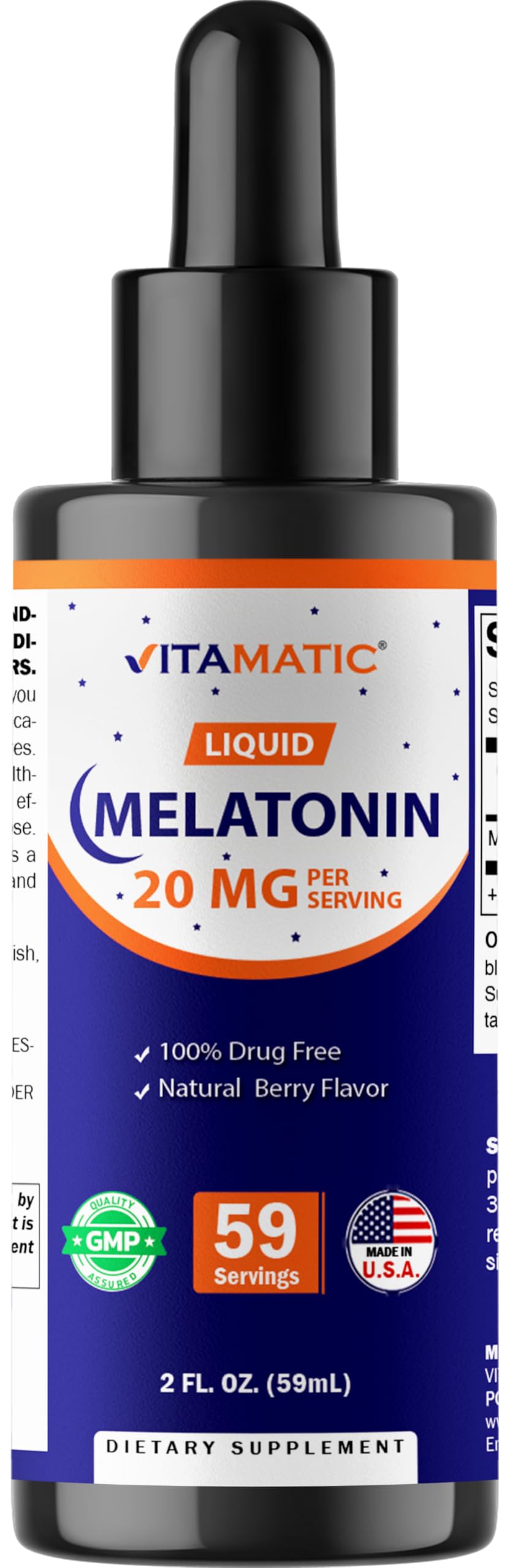 Vitamatic Mélatonine Liquide 20 mg Saveur Baie 59 mL vue de face