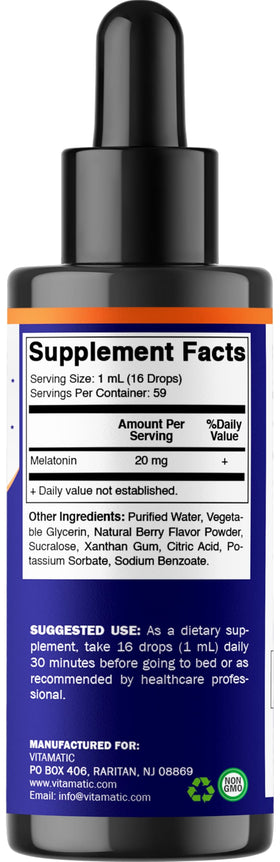 Vitamatic Mélatonine Liquide 20 mg sur un fond neutre