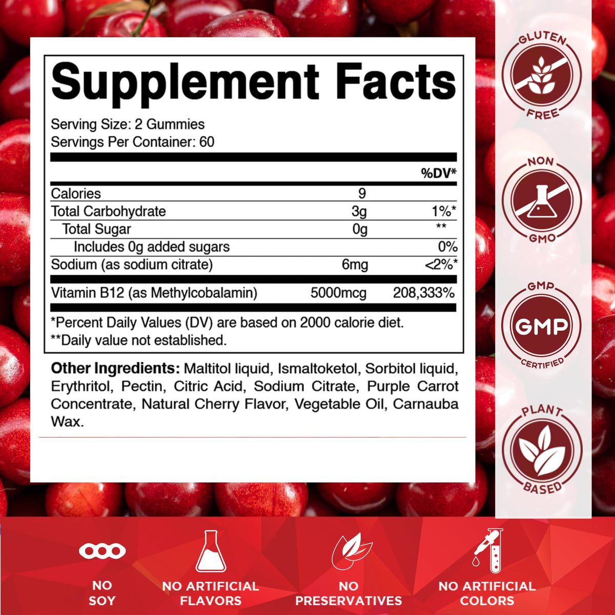 Vitamatic Methyl B12 gummies cherry flavor close-up