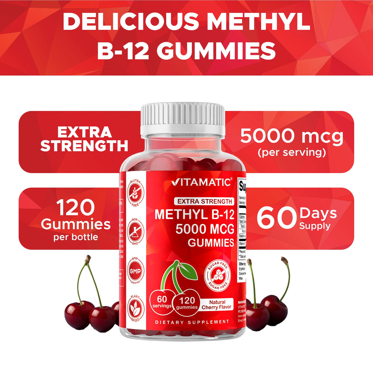 Vitamatic Methyl B12 gummies in a bowl